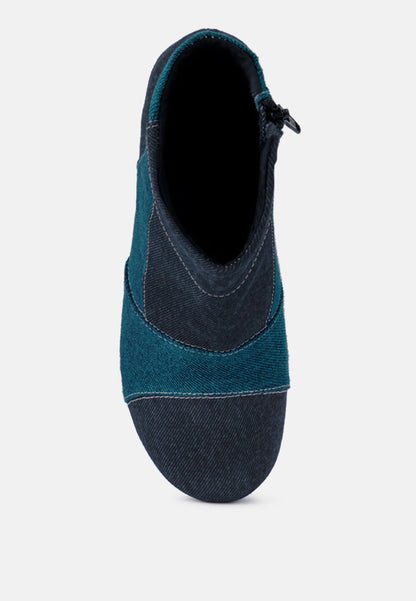 Aguar Blue Denim Patchwork Ankle Boots