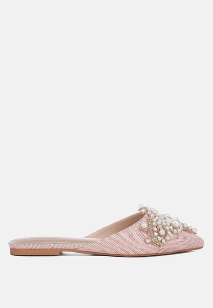 Astre Pearl Embellished Shimmer Mules