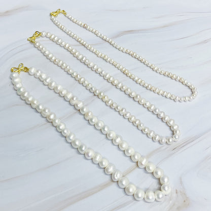 Clover Clasp Genuine Pearl Necklace
