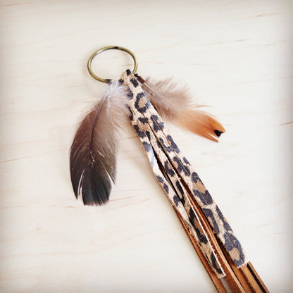 Boho Western Leather Boot Bling Charm w/ Leopard Fringe 500y