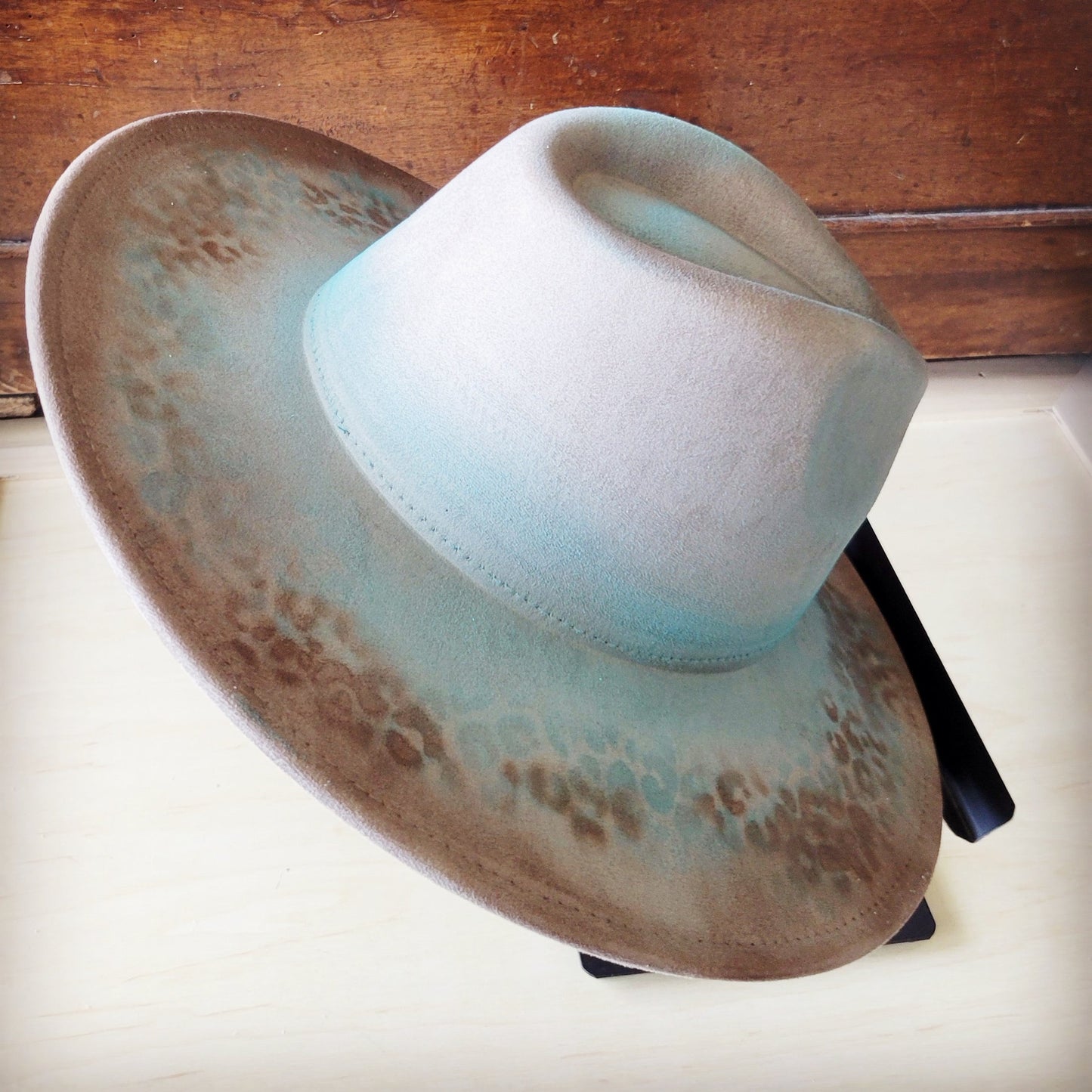 Hand-Painted Leopard Boho Western Cowgirl Hat Only- Brown 986x