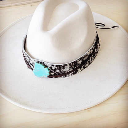 Wide Genuine Leather Black Spotted Hat Band w/ Tur 953k