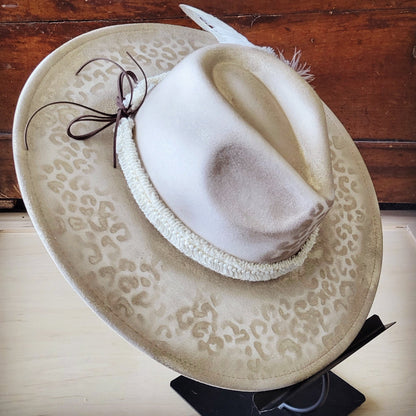 Hand-Painted Leopard Boho Western Cowgirl Hat & Band Gold 987b