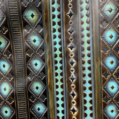 Rope Edge Blue Navajo Leather Belt Buckle w/ Blue Turquoise 908c