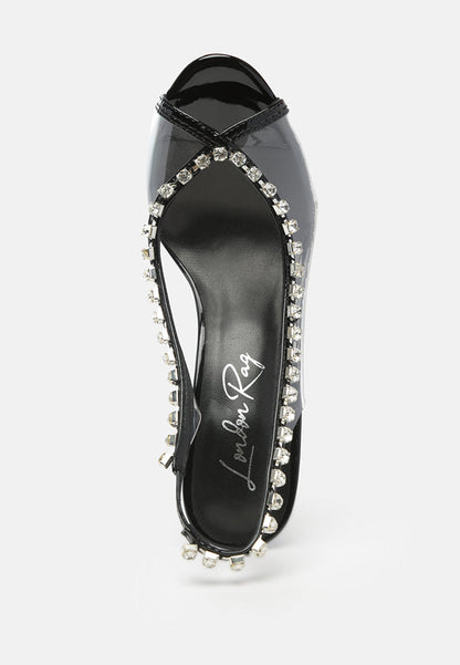 Camarine Clear Diamante Slingback High Heeled Sandals