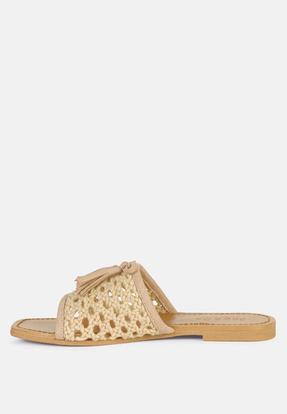 Cedar Handwoven Natural Tassel Flats