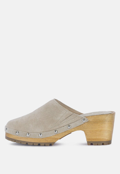 Cedrus Fine Suede Studded Clogs Mules