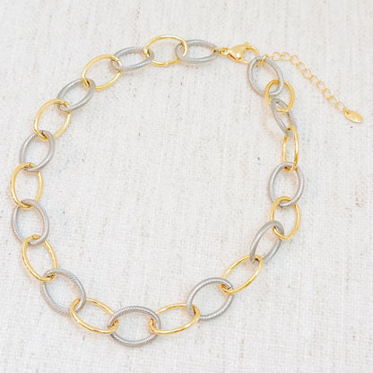 Cabled Texture Two Tone Chain Necklace