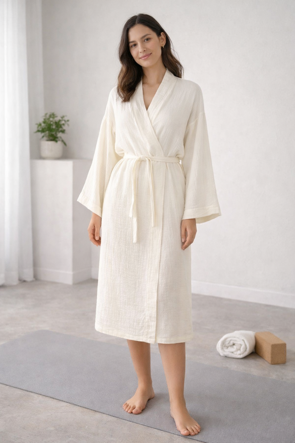 Women's Cotton Muslin Robe,Wrap style , Loose Sleeves,Belted