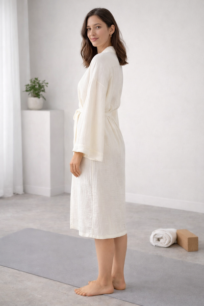 Women's Cotton Muslin Robe,Wrap style , Loose Sleeves,Belted
