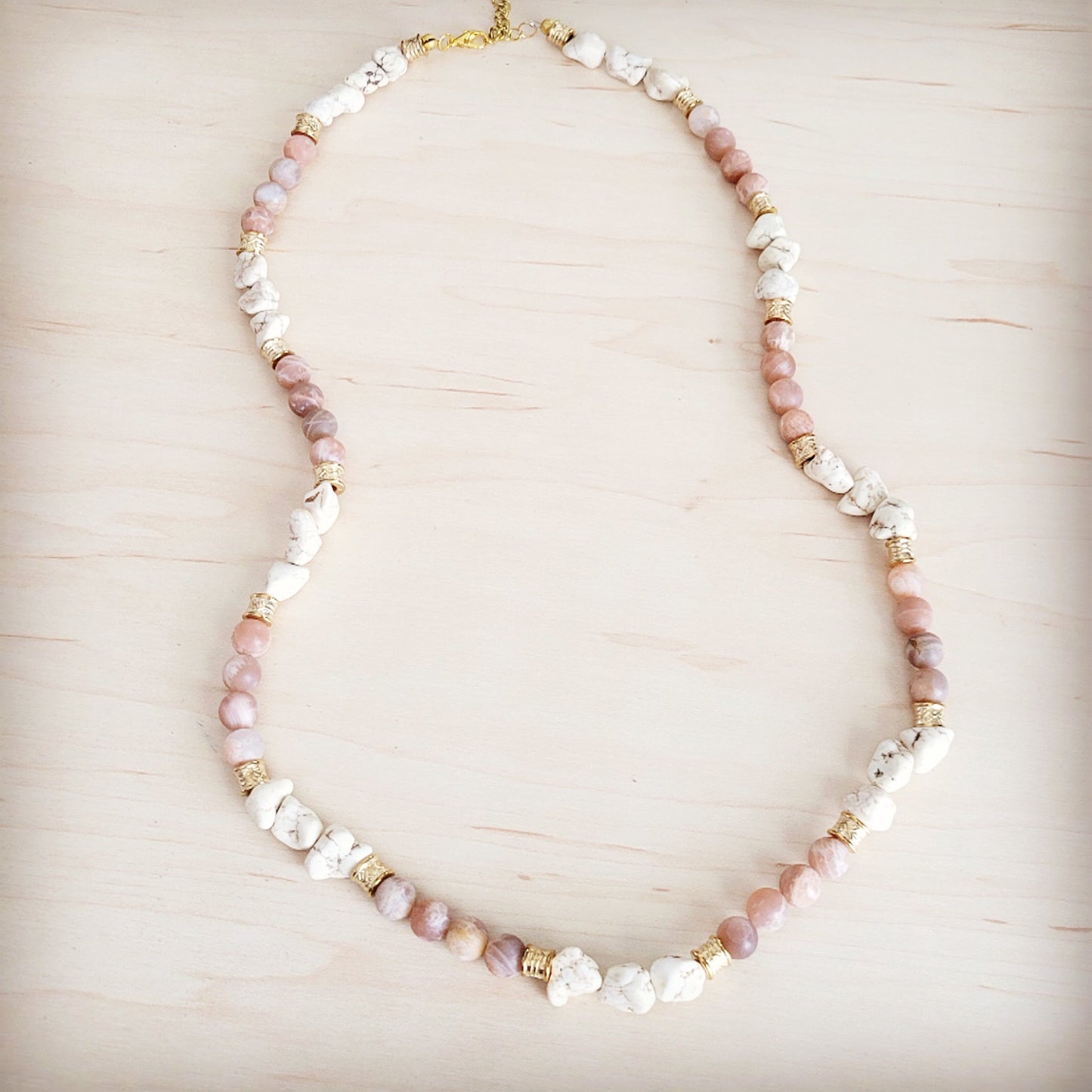 Frosted Sunstone & White Turquoise Long Layering Necklace 262o*