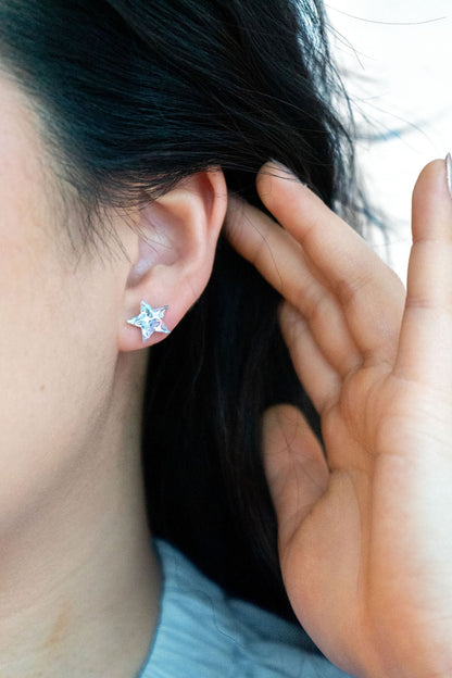 Star Studs - Silver Glitter