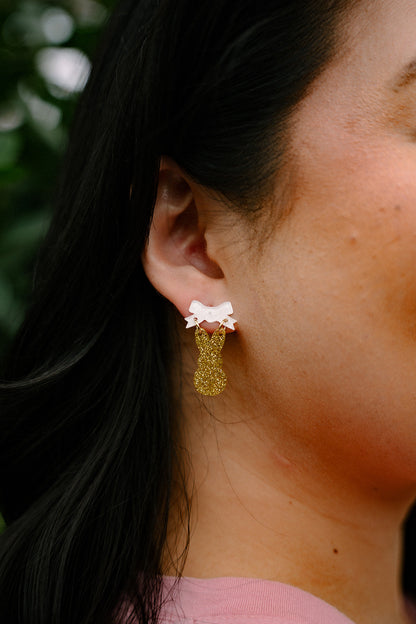 Bow Bunny Earrings - Yellow Glitter