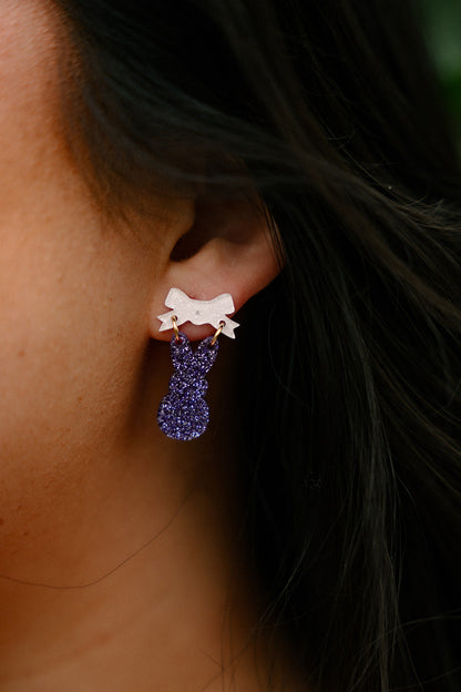 Bow Bunny Earrings - Purple Glitter
