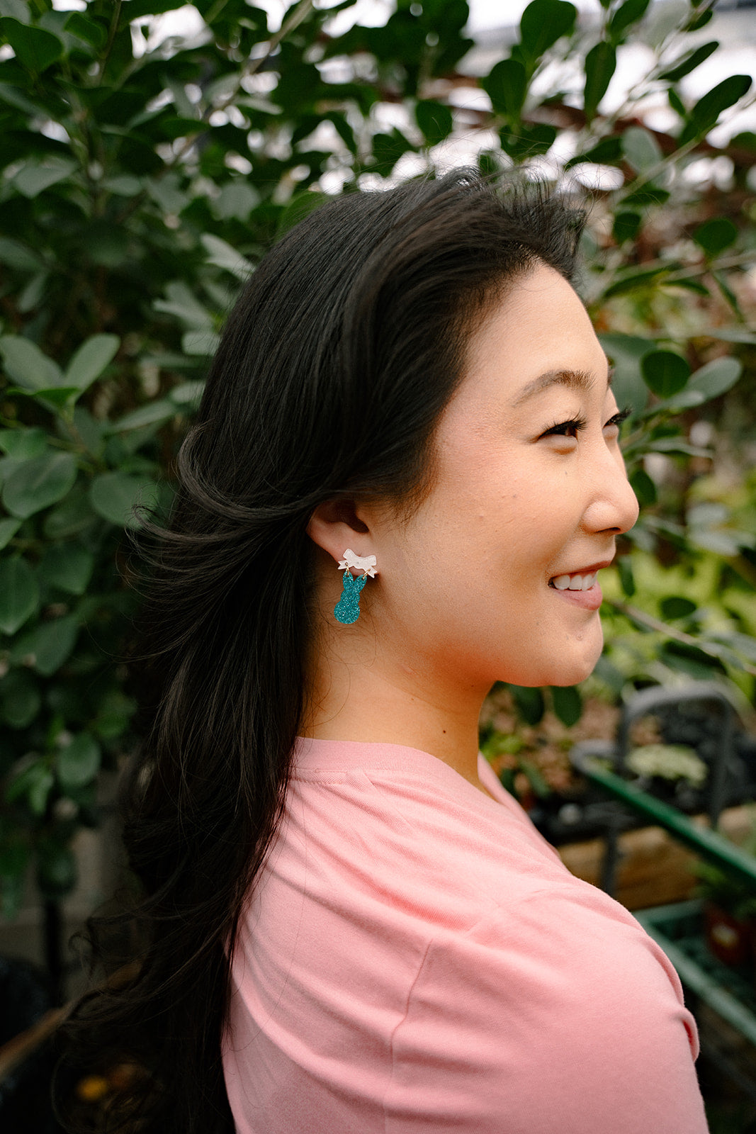 Bow Bunny Earrings - Blue Glitter