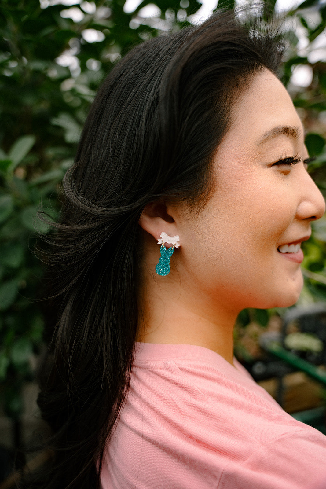 Bow Bunny Earrings - Blue Glitter