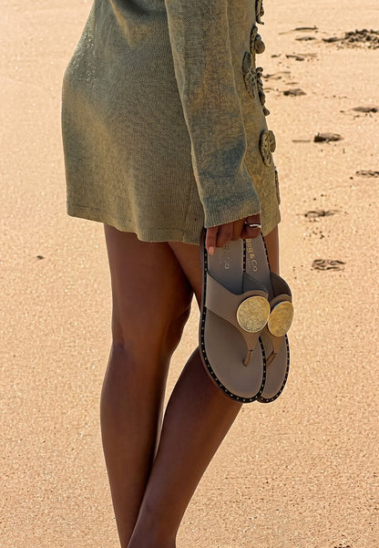 Kathleen Buckle Embellished Slip On Thong Sandals