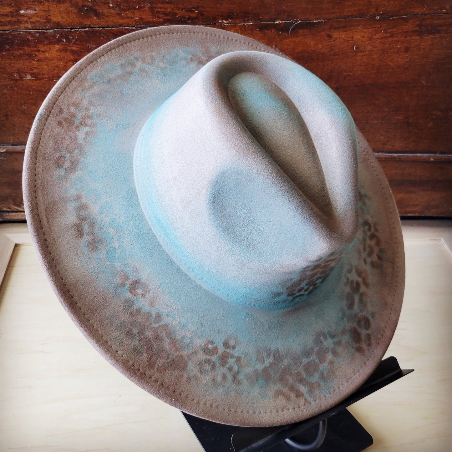Hand-Painted Leopard Boho Western Cowgirl Hat Only- Brown 986x