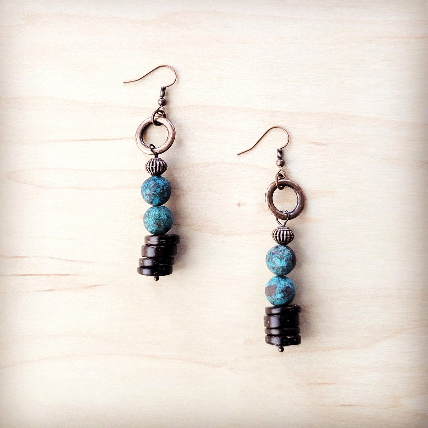 **Natural American Turquoise and Wood Earrings 226h