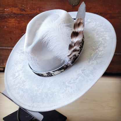 Hand-Painted Python Boho Western Cowgirl Hat & Band-Silver 987f