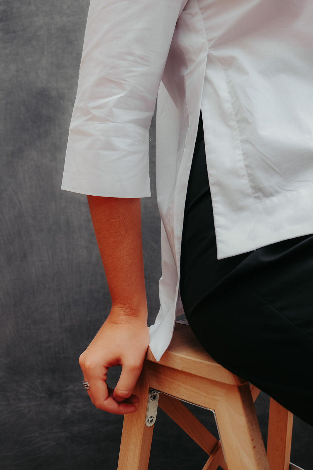White shirt with side slits 3/4 sleeves premium Cotton