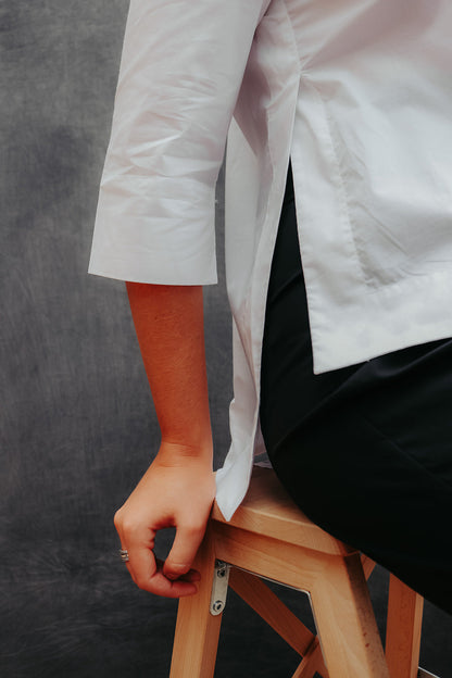 White shirt with side slits 3/4 sleeves premium Cotton