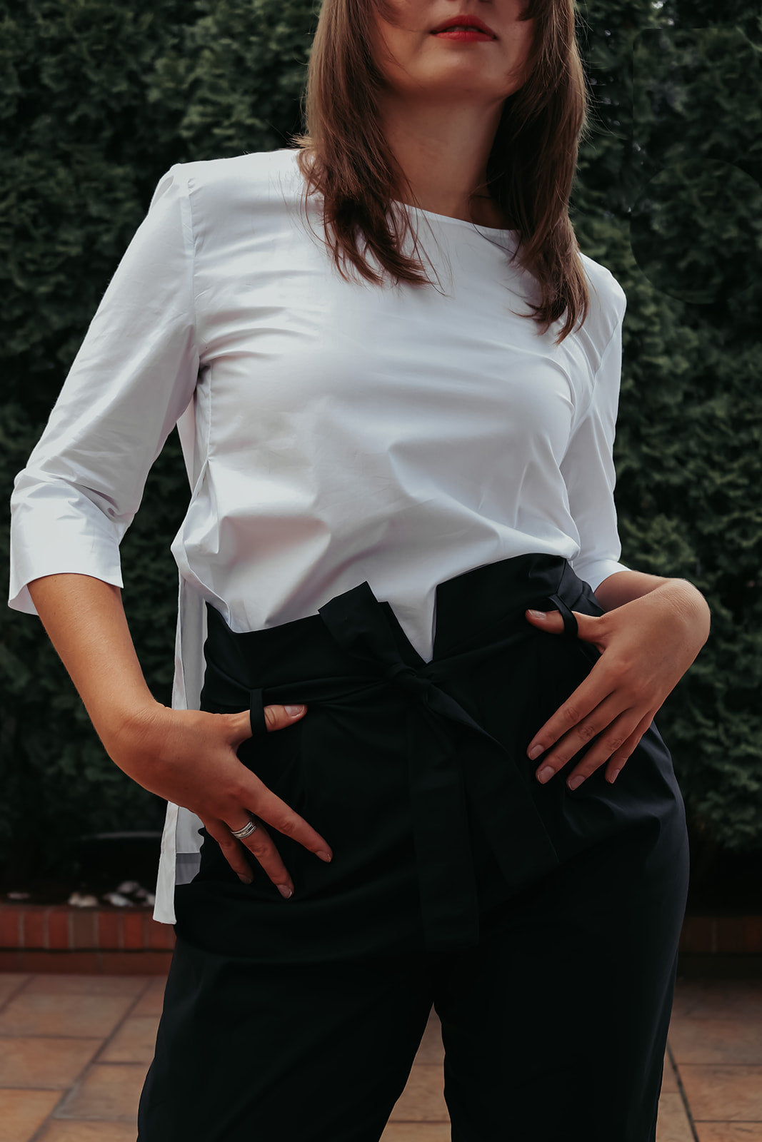 White shirt with side slits 3/4 sleeves premium Cotton
