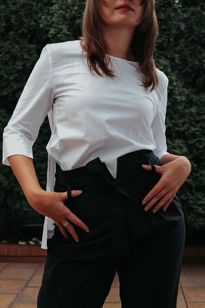 White shirt with side slits 3/4 sleeves premium Cotton