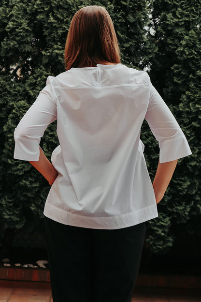 White shirt with side slits 3/4 sleeves premium Cotton