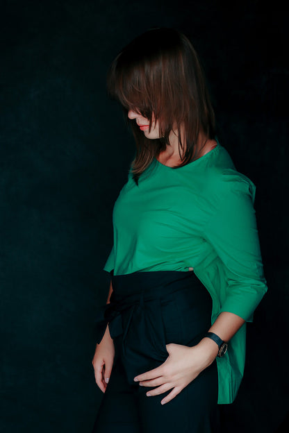 White shirt with side slits 3/4 sleeves premium Cotton