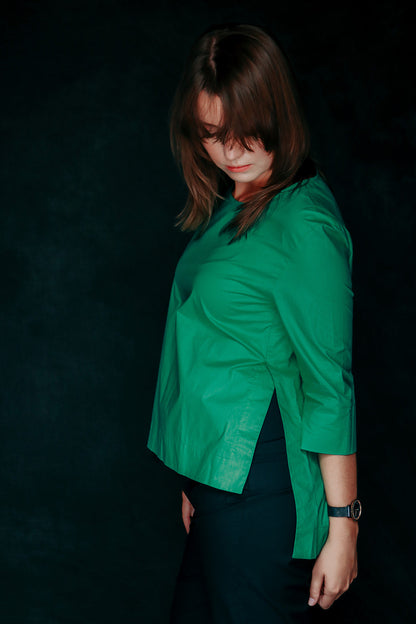 White shirt with side slits 3/4 sleeves premium Cotton