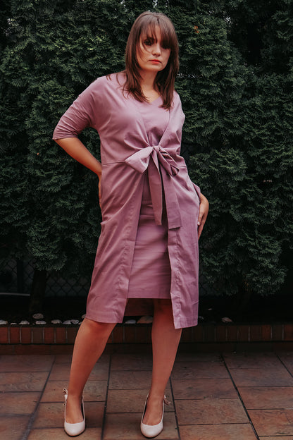 White Dress jacket 3/4 sleeve ties in front with pockets Premium Quality