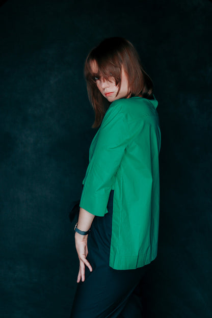 White shirt with side slits 3/4 sleeves premium Cotton