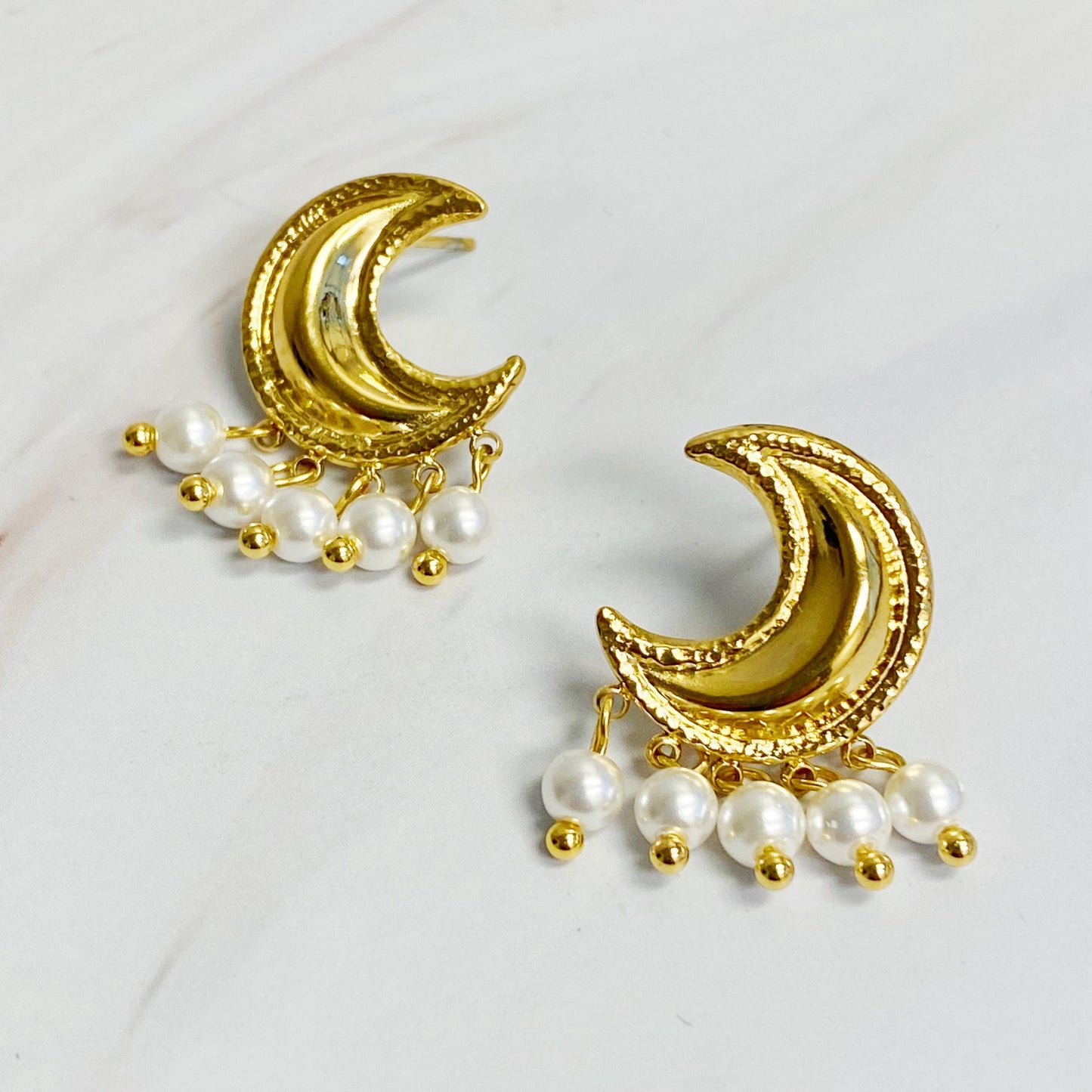 Dangle Beads Crescent Earrings