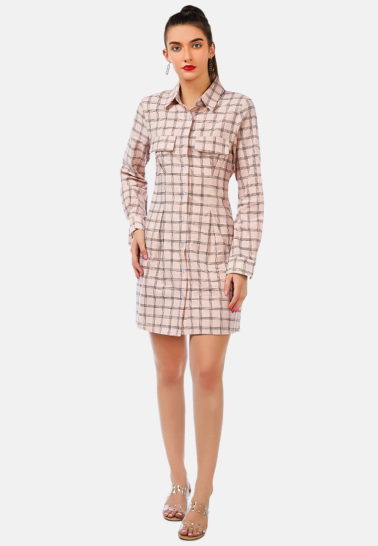 Full Sleeve Chequered Shirt Dress