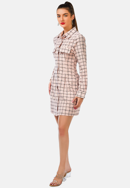 Full Sleeve Chequered Shirt Dress