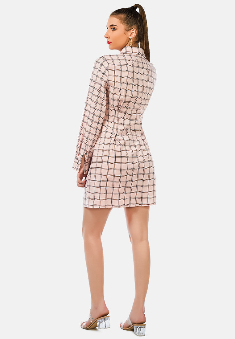 Full Sleeve Chequered Shirt Dress