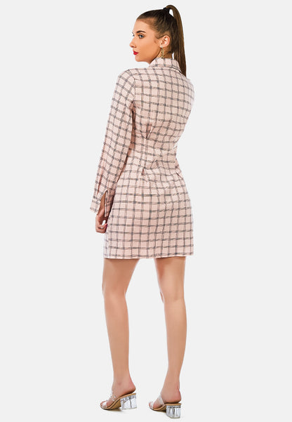 Full Sleeve Chequered Shirt Dress