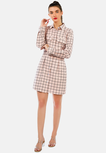 Full Sleeve Chequered Shirt Dress