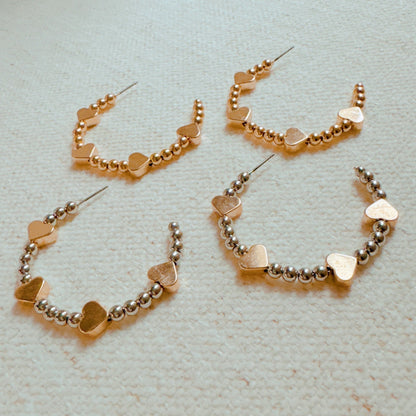 Golden Hearts Beaded Hoop Earrings