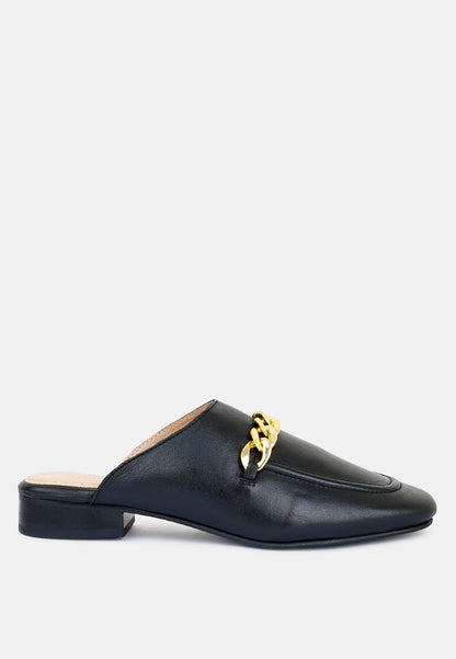 Honey Leather Chain Detail Mules
