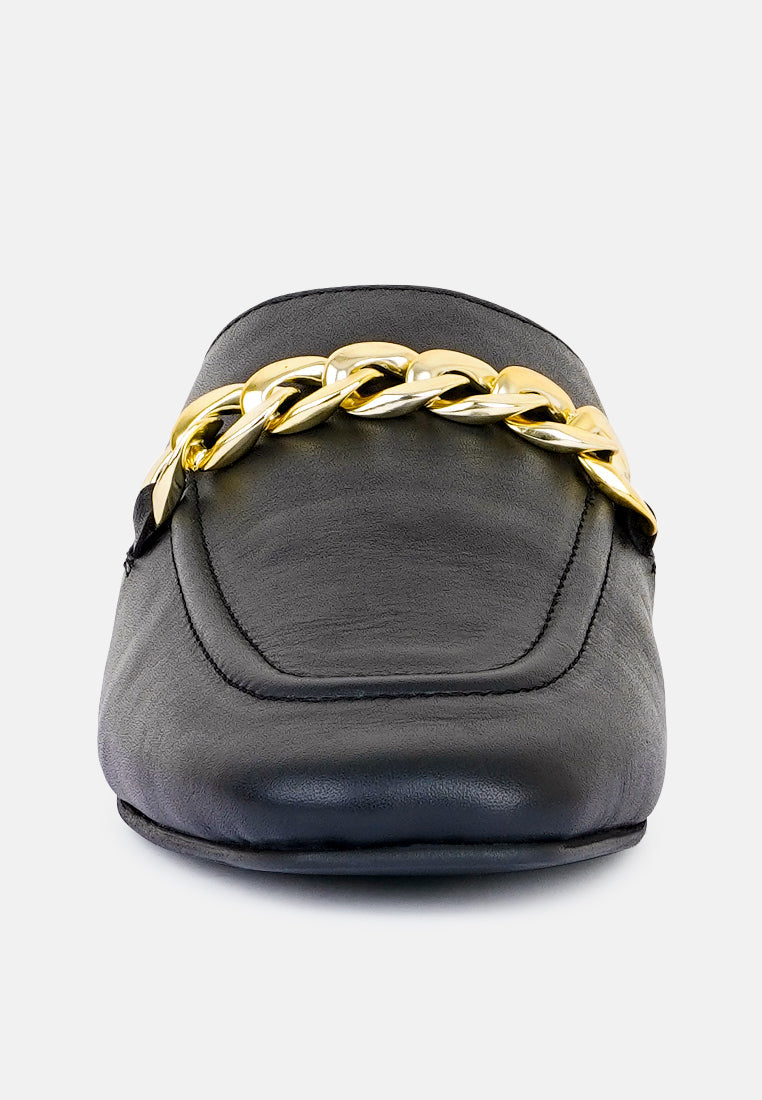 Honey Leather Chain Detail Mules