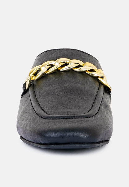 Honey Leather Chain Detail Mules
