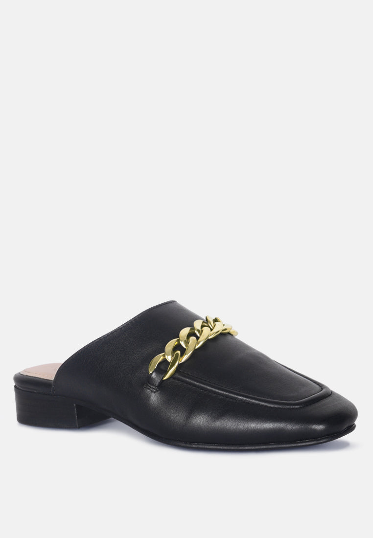 Honey Leather Chain Detail Mules