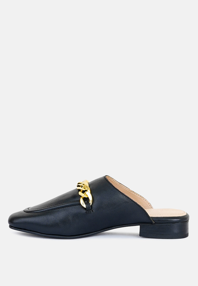 Honey Leather Chain Detail Mules