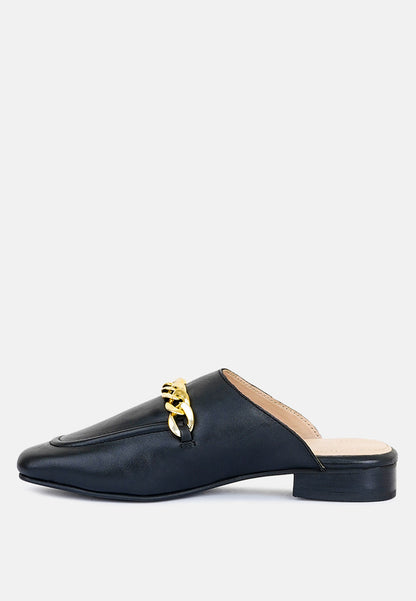 Honey Leather Chain Detail Mules