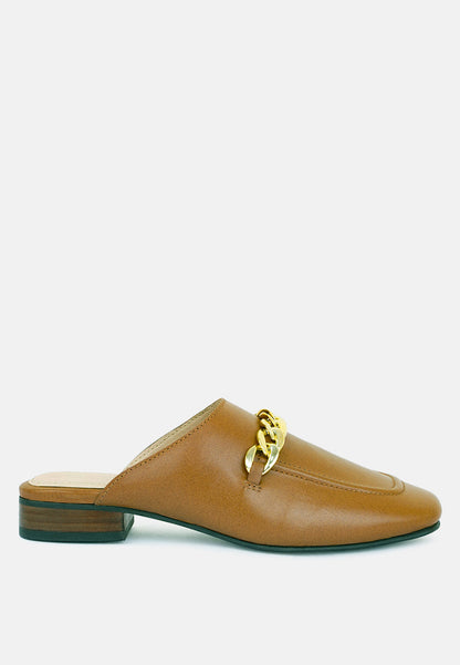 Honey Leather Chain Detail Mules