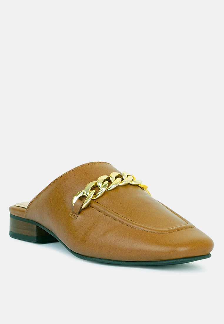 Honey Leather Chain Detail Mules
