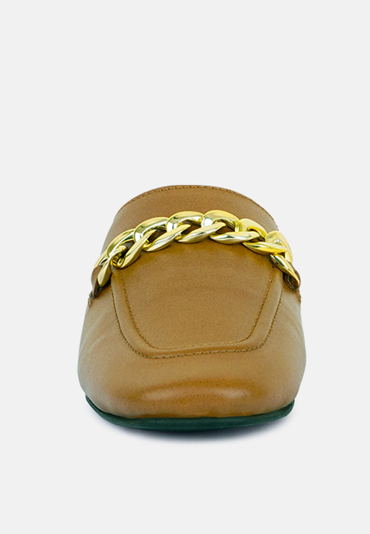 Honey Leather Chain Detail Mules