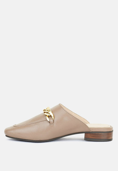 Honey Leather Chain Detail Mules